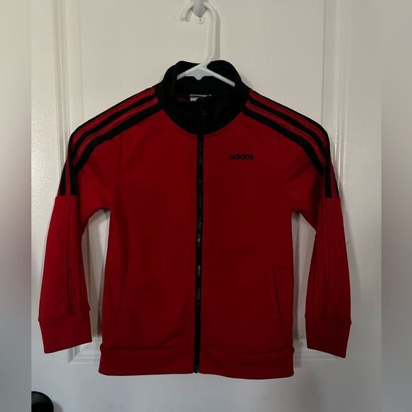 Adidas Red & Black Boy Track Jacket Size 6 - Picture 1 of 10